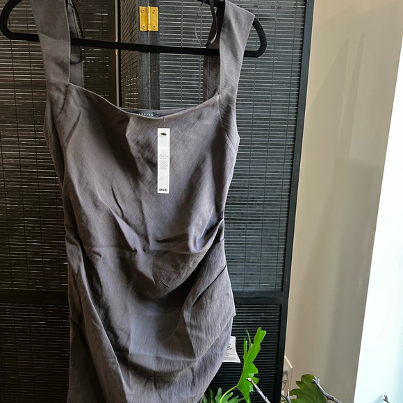 Gray Mini Dress with gathered side hem - Picture 7 of 8